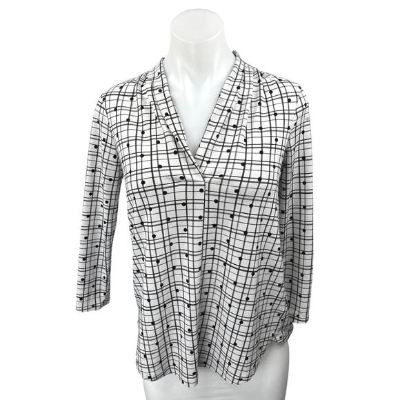 Charter Club White Black Plaid Polka Dots Long Sleeve Button Down Shirt Top Sz S - Picture 1 of 4